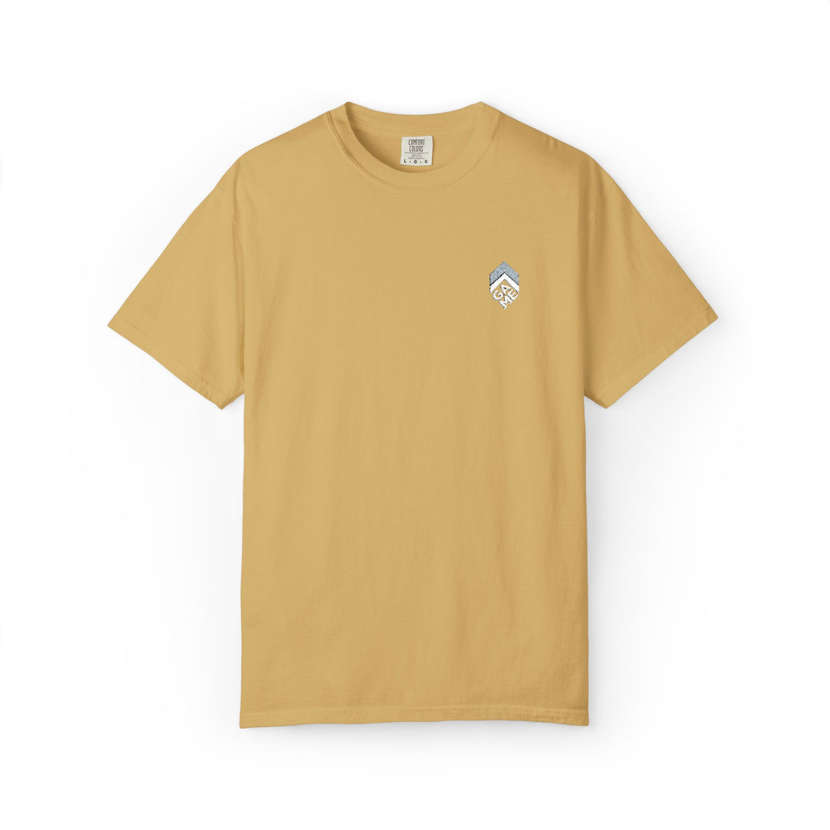Golden Sunrise Tee — Small Floral Heart Chest Graphic