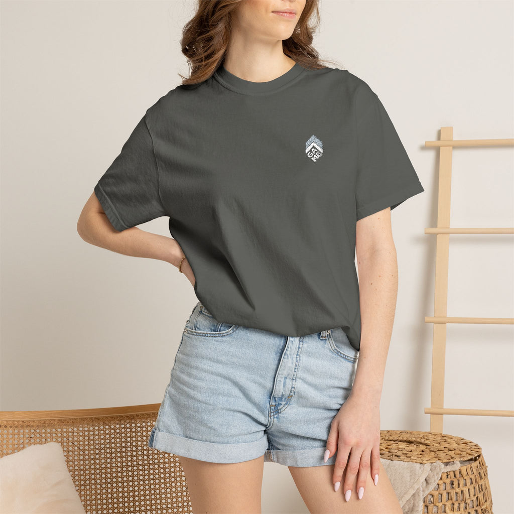 Golden Sunrise Tee — Small Floral Heart Chest Graphic