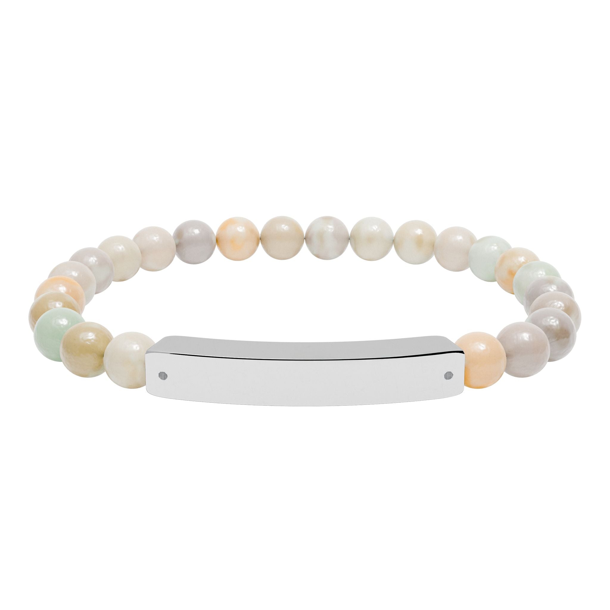 Flow Engravable Natural Stone Bead Stretch Bracelet – Personalized Bar Bracelet