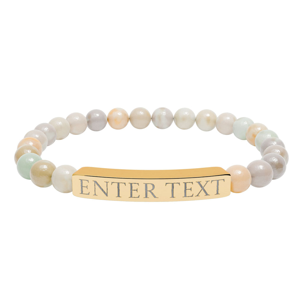 Personalized Natural Stone Bar Bracelet — Custom Engraved Stretch Bracelet