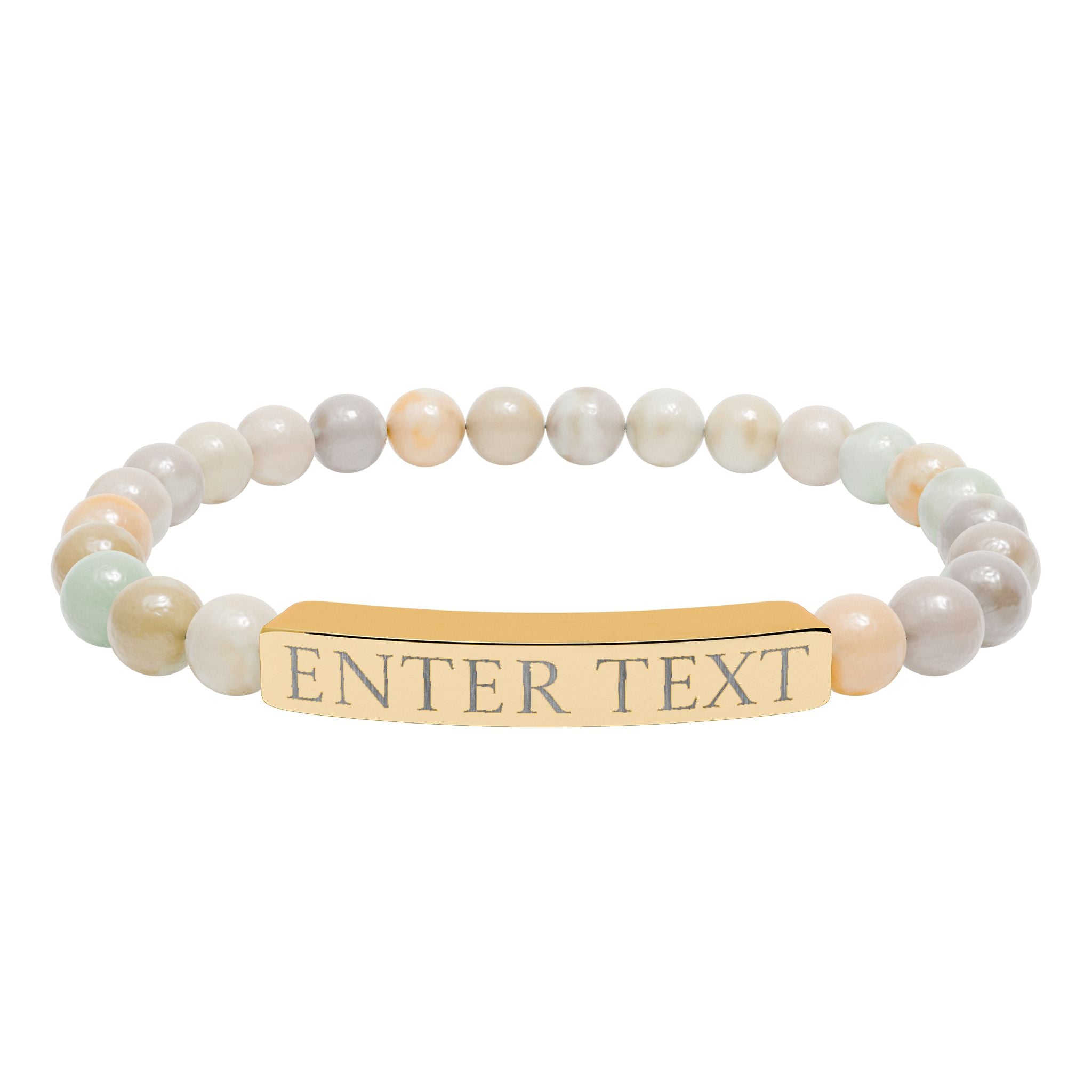 Personalized Natural Stone Bar Bracelet — Custom Engraved Stretch Bracelet