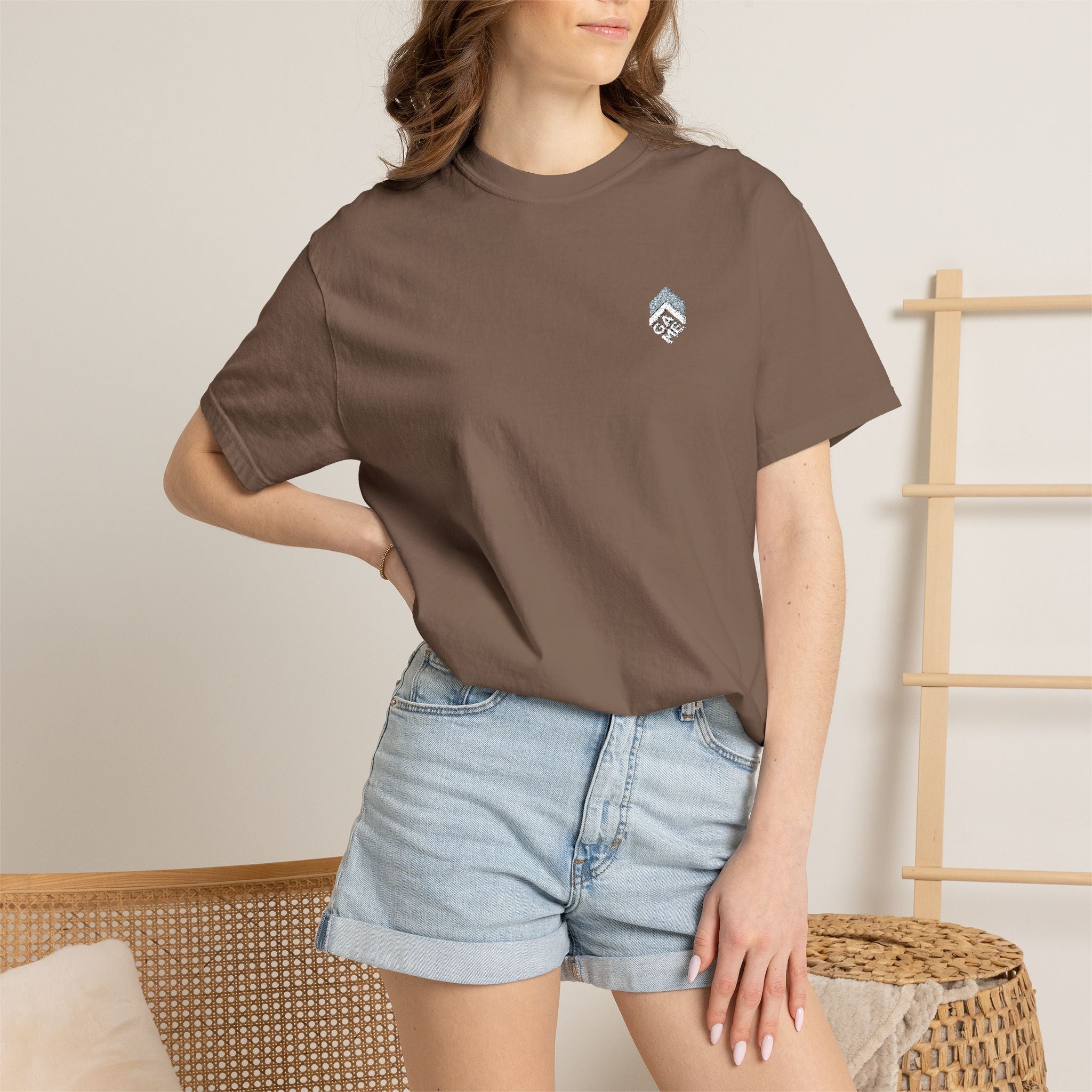 Golden Sunrise Tee — Small Floral Heart Chest Graphic