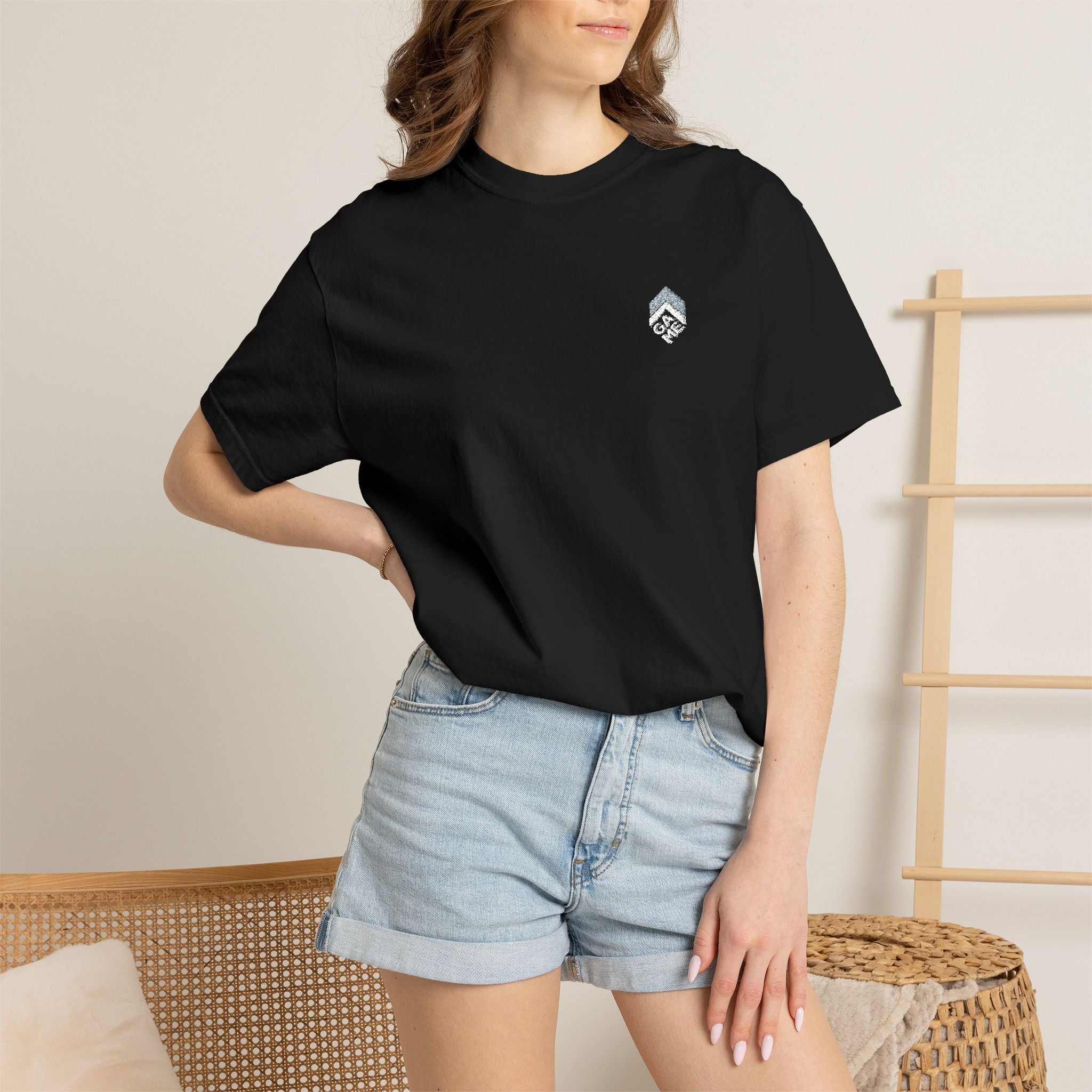 Golden Sunrise Tee — Small Floral Heart Chest Graphic