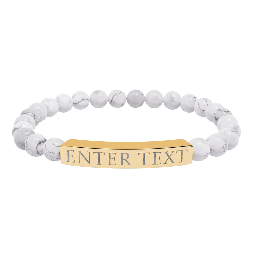 Personalized Natural Stone Bar Bracelet — Custom Engraved Stretch Bracelet