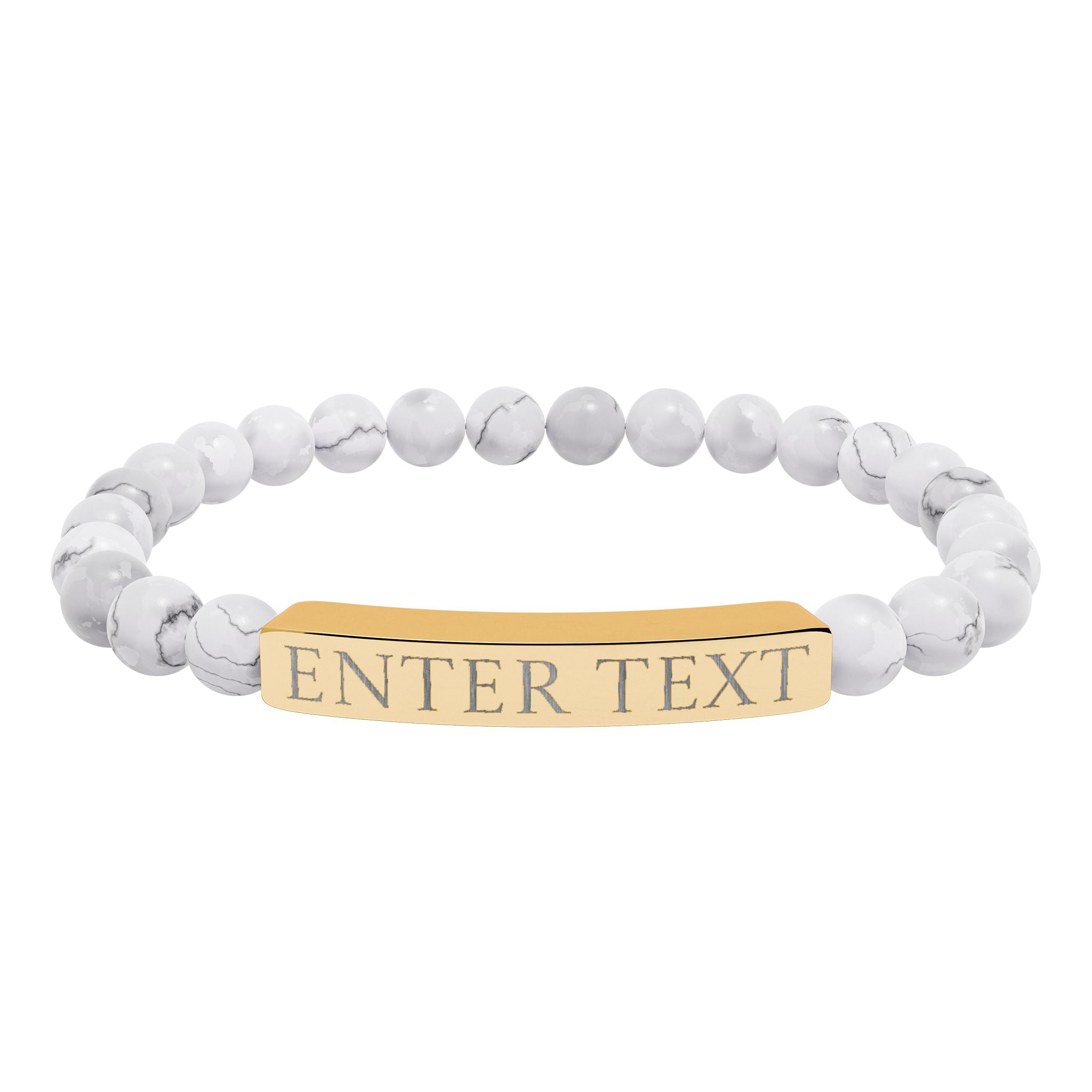 Personalized Natural Stone Bar Bracelet — Custom Engraved Stretch Bracelet