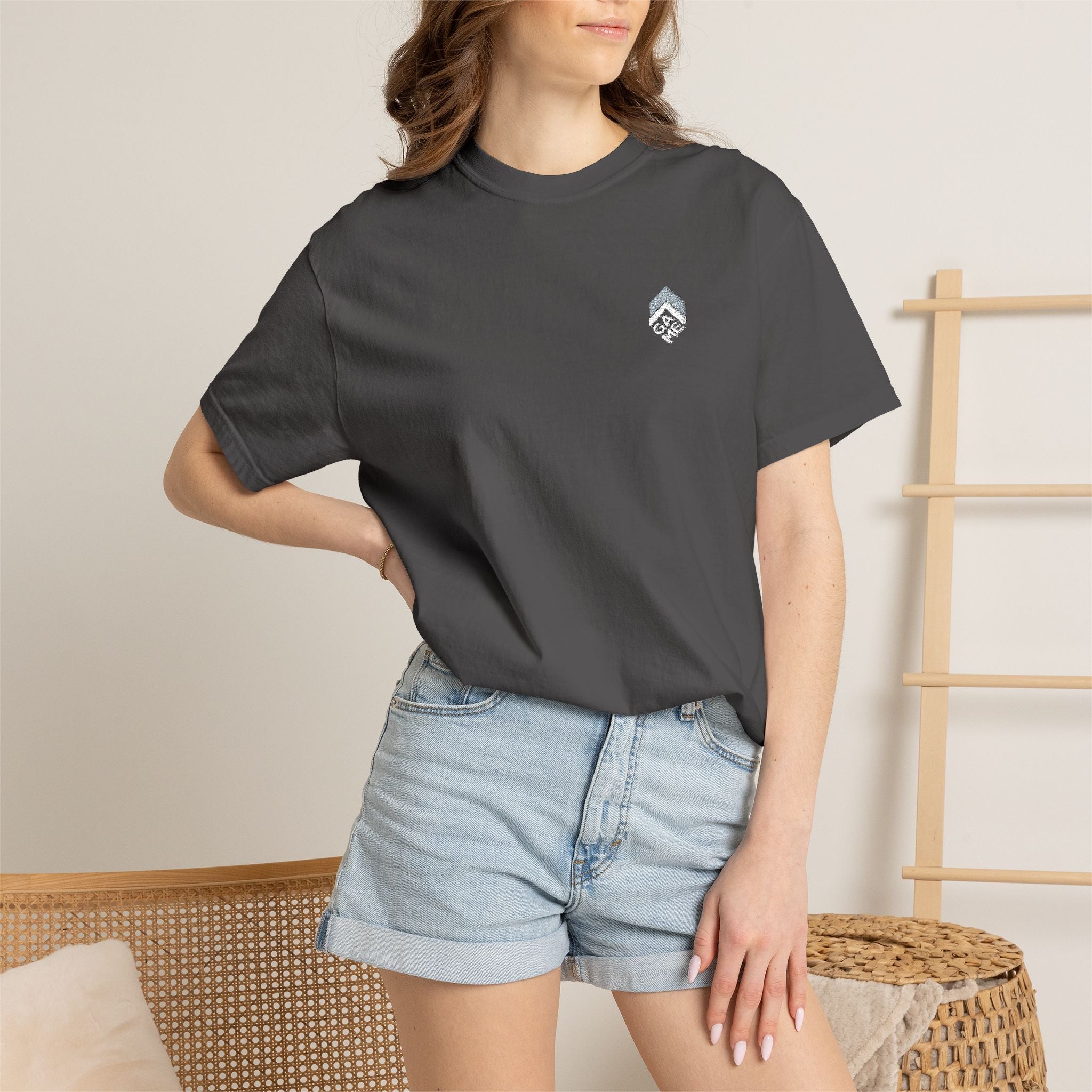 Golden Sunrise Tee — Small Floral Heart Chest Graphic