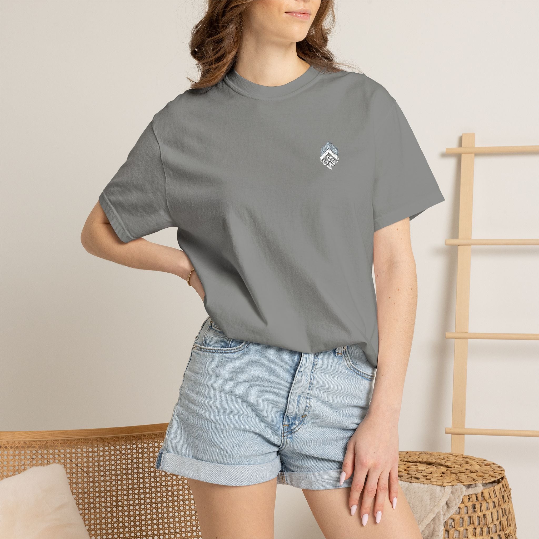 Golden Sunrise Tee — Small Floral Heart Chest Graphic