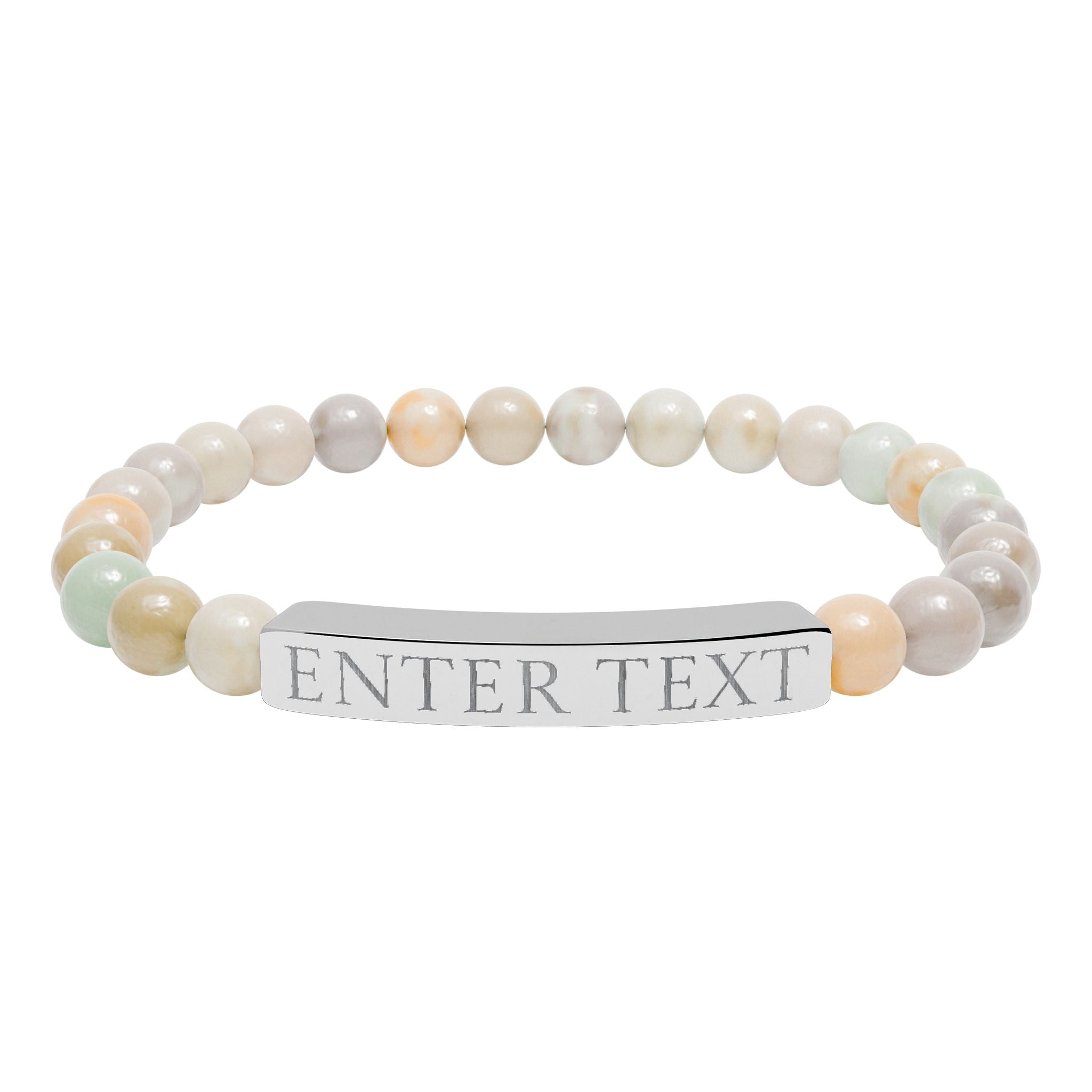 Personalized Natural Stone Bar Bracelet — Custom Engraved Stretch Bracelet