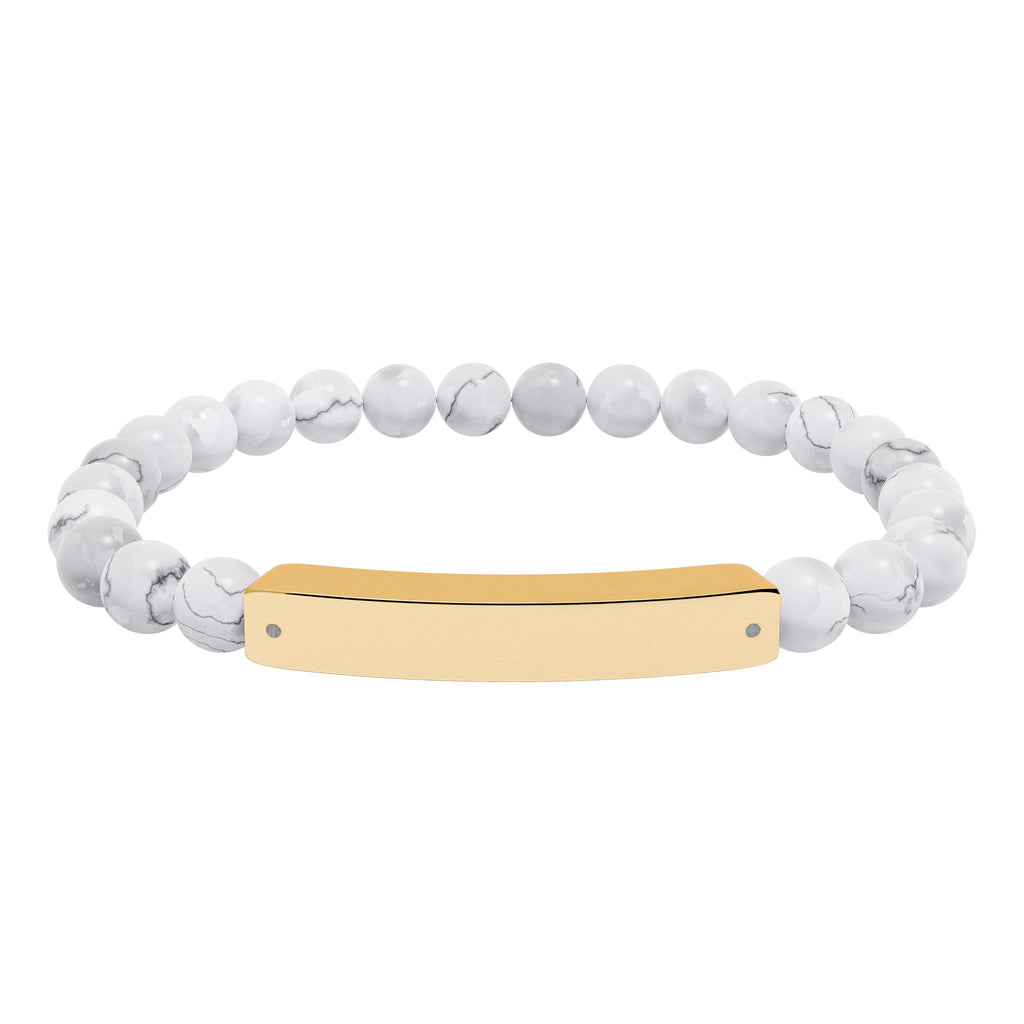 Flow Engravable Natural Stone Bead Stretch Bracelet – Personalized Bar Bracelet