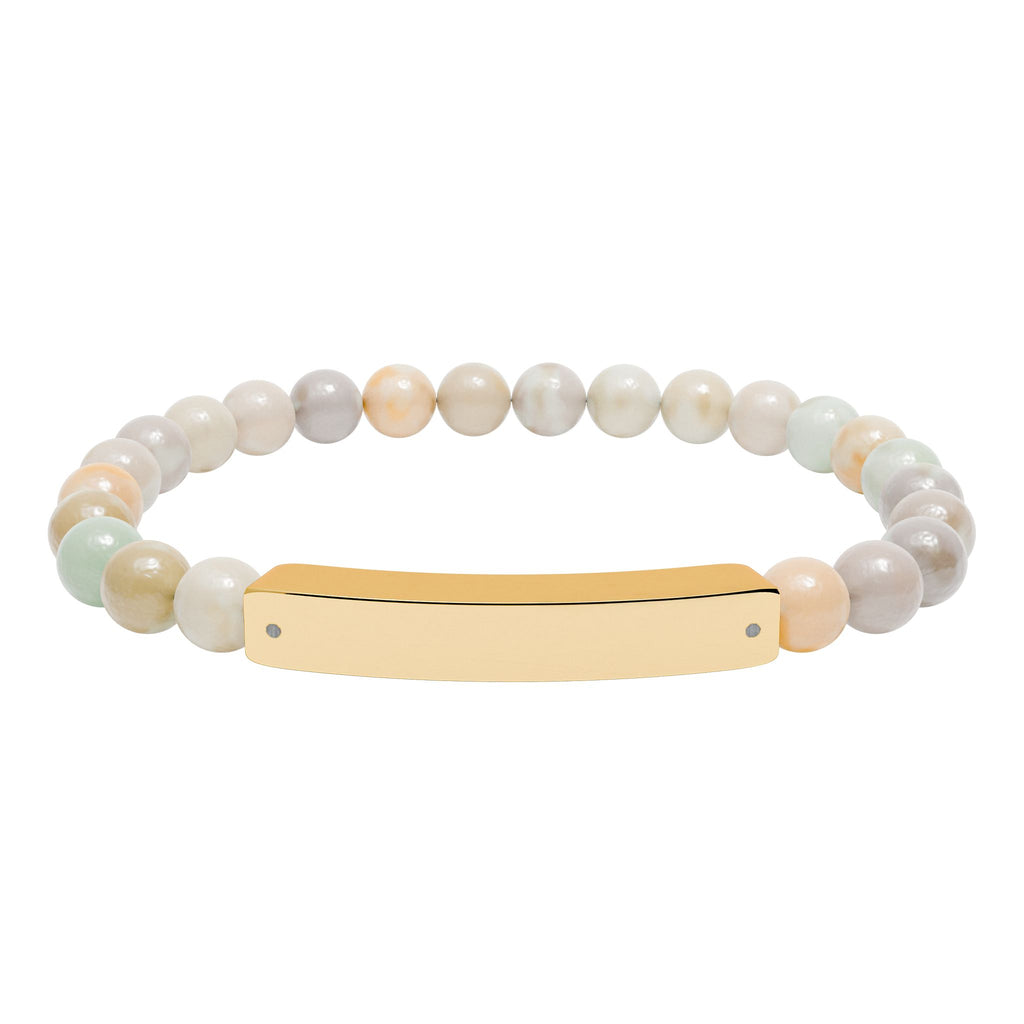 Flow Engravable Natural Stone Bead Stretch Bracelet – Personalized Bar Bracelet