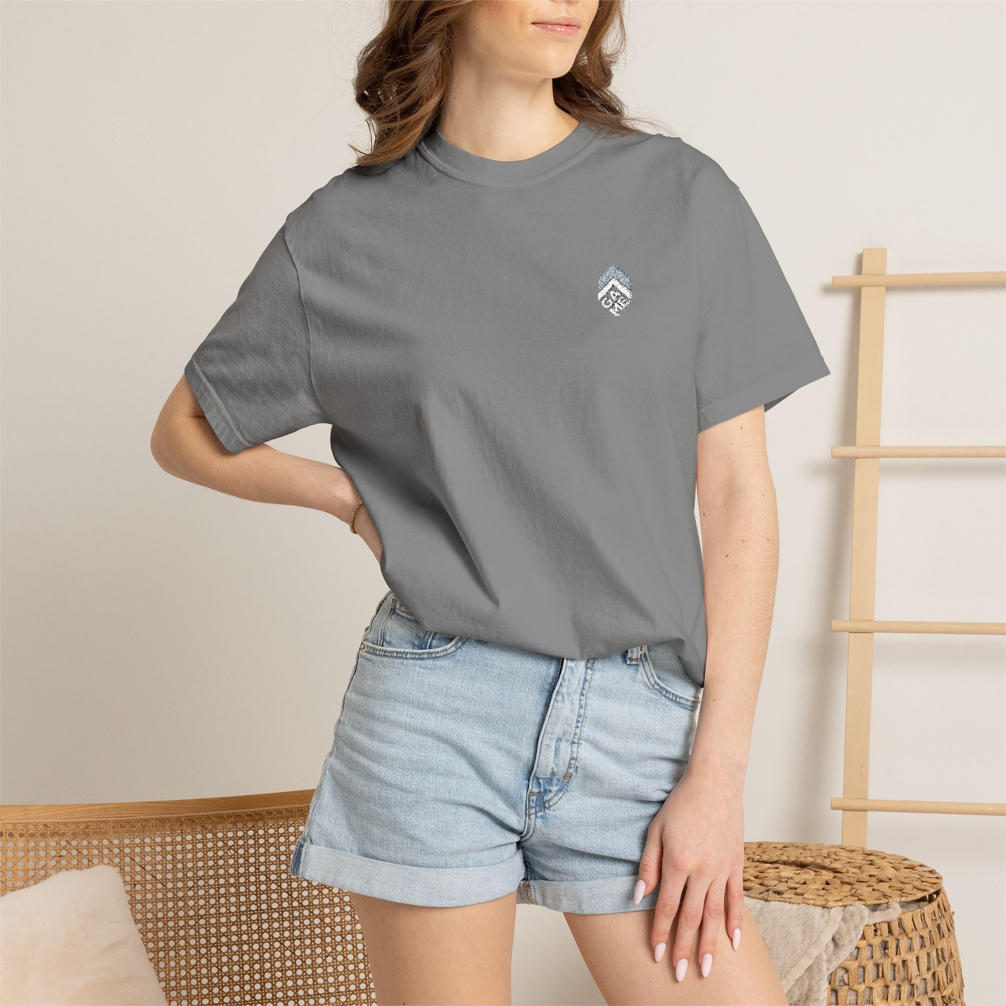 Golden Sunrise Tee — Small Floral Heart Chest Graphic