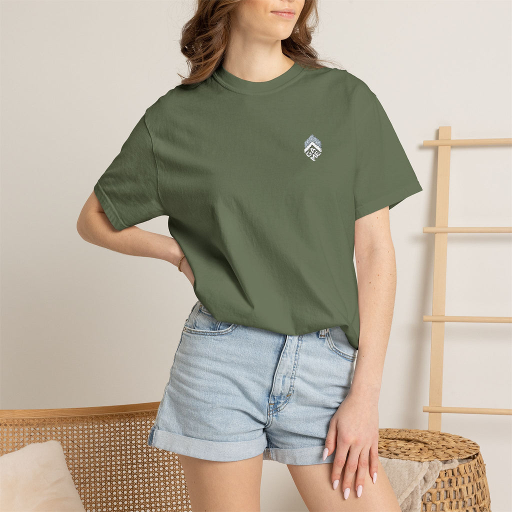 Golden Sunrise Tee — Small Floral Heart Chest Graphic