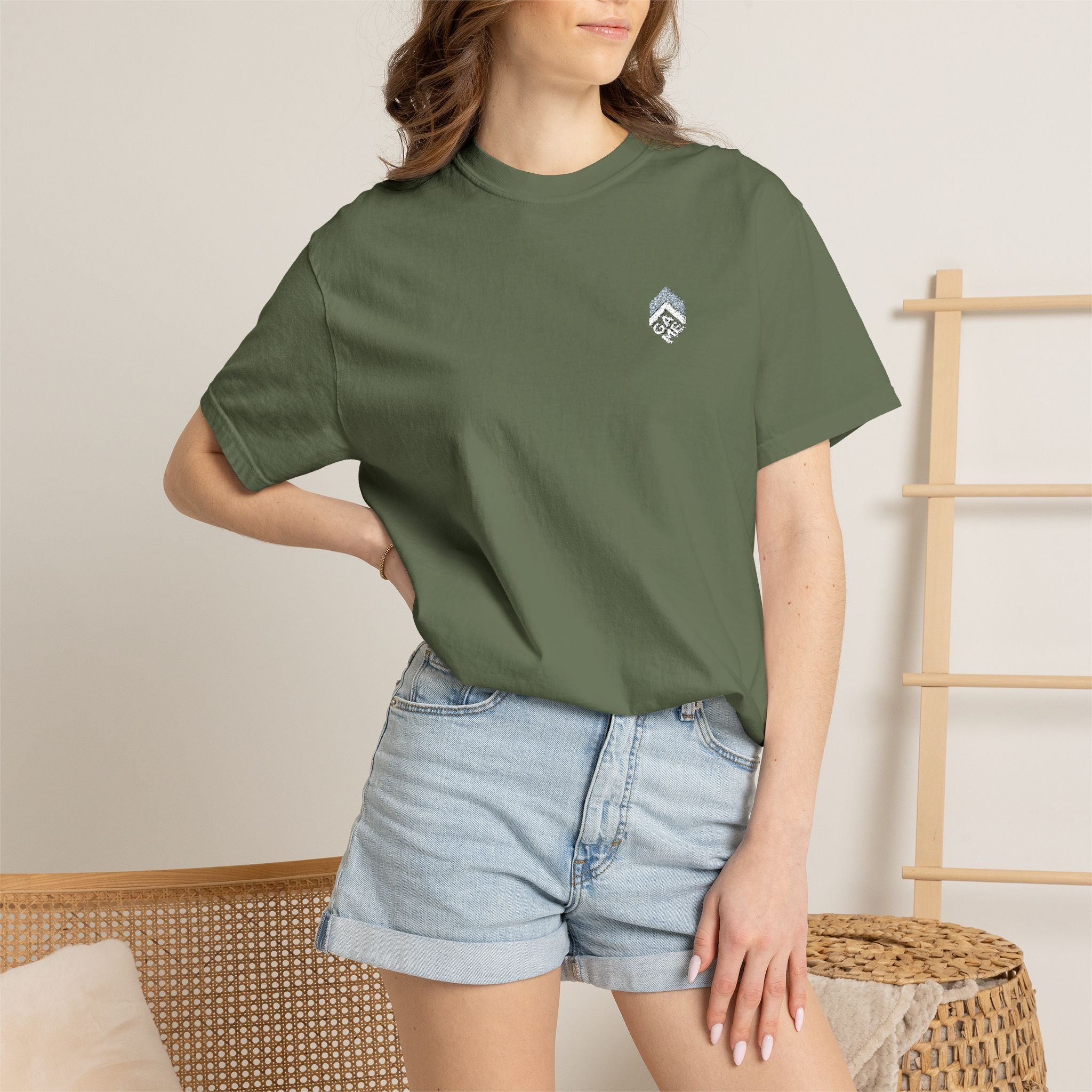 Golden Sunrise Tee — Small Floral Heart Chest Graphic